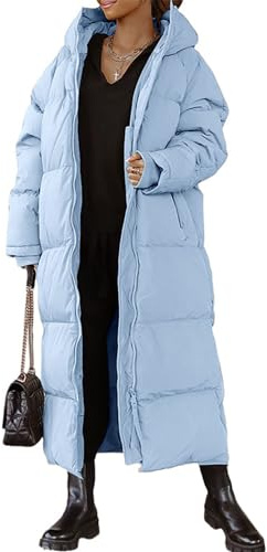 FUPODD Wintermantel Damen Lang Mit Kapuze Daunenmantel Damen Dicke Winterjacke Damen Warm Gefüttert Daunenjacke Frauen Winter Steppmantel Damen Lang Reissverschluss Daunenjacken Winddicht Wanderjacke