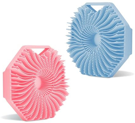 TIANLIN Spugna Silicone Corpo 2 Pezzi Spazzola Corpo con Manico Anello per Appendere, Spugna Doccia Silicone, Spazzola Massaggio Anticellulite per Pulire Cuticole, Grasso Sporco