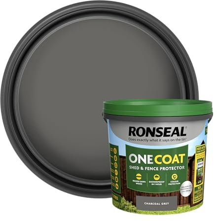 Ronseal One Coat Shed and Fence Protector Charcoal Grey 5 litres (Covers up to 6 Fence Panels) All Weather Protection