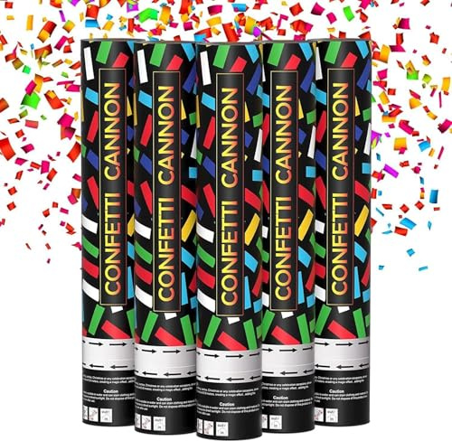 Confetti Cannons - 5PCS 30cm Multi-Coloured Paper Poppers Celebrate Proposal Large, 3-6M Effect Height, Party Poppers, Party Supplies for Weddings, Birthdays, Gender Reveal, Anniversary, Baby Shower
