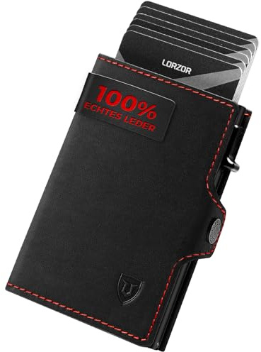 LORZOR® Portefeuille pour Homme en Cuir Véritable, Porte Carte Homme avec RFID, Porte Monnaie pour 10 Cartes, avec Compartiment pour Espèces et Poche à Monnaie