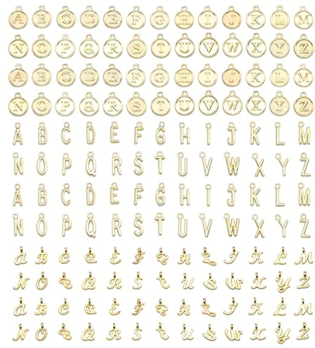 156 Stück Klein Buchstaben Anhänger A-Z Alphabet Charm für DIY Schmuckherstellung, Ohrringe, Armbänder, Halskette, Kreative Geschenkideen Basteln und Hochzeit Deko (Gold)