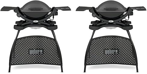 Weber Q1400 BBQ Elettrico con Supporto, sup. cottura 43 x 32 cm, barbecue portatile, sup. cottura in ghisa smaltata divisa in 2, coperchio e corpo in alluminio pressofuso - Grigio scuro (52020853)