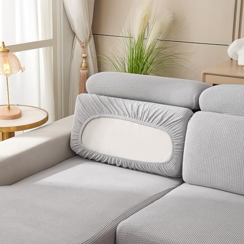 AMFUN Copriseduta Divano Elasticizzato, Fodera per Cuscino, Elasticità Cuscinos per Divano Fodera, Divanos Fodera per mobili Protezione, Grigio (Schienale-Cuscino,Bugia)