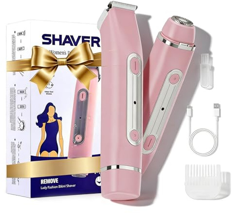 RUIM Recortadora de bikini eléctrica 2 en 1 y afeitadora facial para mujer, depilación sin dolor con cuchillas de cerámica, maquinilla de afeitar inalámbrica impermeable IPX7 para uso en la ducha