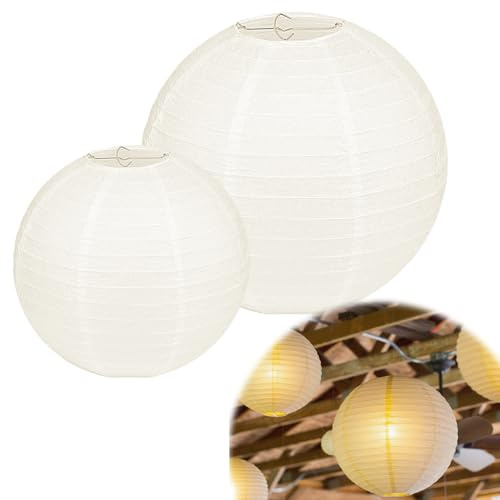 2 Unidades Farolillos de Papel Blanco 30 cm (12) - Pantalla Colgante Redonda Estilo Bambú para Decoración de Bodas, Fiestas o Jardín