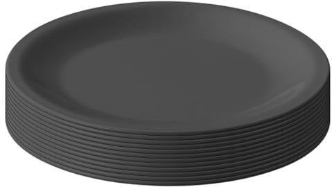 Engelland - 12er Set Kunststoff-Teller, Anthrazit, Ø 23,5 cm, flach, bruchfest, wiederverwendbar, Mehrweg, Plastikteller, mikrowellen- & spülmaschinenfest, BPA-frei, Camping, Picknick, Party