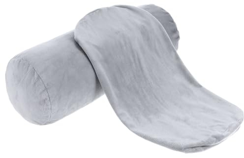2 Pack Round Neck Roll Pillow Cover, 16 x 6 Inch Soft Bolster Pillow Covers with Zipper, Breathable Velvet Cylinder Pillow Case for Cylindrical Cushion, Pillow Case Only (Gray)