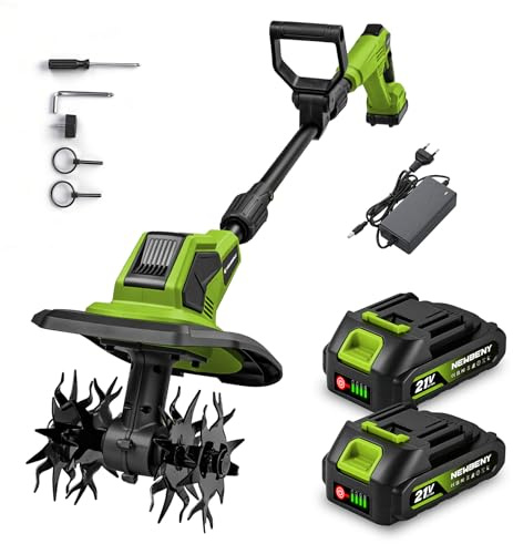 NewBeny Motoculteur électrique avec 2 Batteries 2,0 Ah, Motobineuse Batterie avec 4 Jeux de Lames, Largeur 23 cm et Profondeur 17 cm Motobineuse pour Le Travail du Sol et l'Entretien des Pelouses