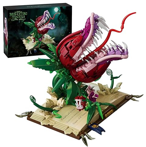 Fleischfressende Pflanze Zauberbuch Bausteine Bausatz, 1208 Teile Fantasie Botanisches Baukasten Modell, Horror Blumen Baustein Dekor für Schreibtisch Display, Sammler Geschenk für Erwachsene