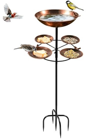 Mangeoire à Oiseaux De Jardin, 105cm Bain d'oiseaux sur Pied avec 5 Vasques Rondes Amovibles en Métal Résistant Au Gel Et à l'hiver Idéal pour Le Jardin Le Balcon Et La Terrasse