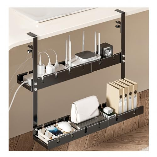 Enkelt och dubbelt kabelställ for under skrivbord, hålfritt utdragbart for, vit, storlek 2(Black1)