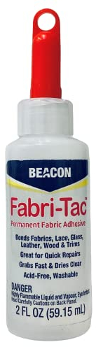 Beacon Fabri-Tac 59 ml Medium Bottle, Clear - Permanent Adhesive Fabric Glue - Strong Leather Glue for Lace, Clothes & Trims - Quick Drying Craft Glue for Upholstery, Home decor & Household Repairs