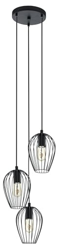 EGLO Pendellampe Newtown, 3 flammige Vintage Pendelleuchte | Retro Hängelampe aus Stahl, Schwarz, Fassung: E27, Ø 38 cm