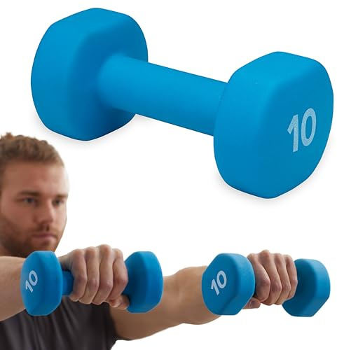 Gaiam Dumbbell Hand Weight (Sold in Singles) - Neoprene Coated Exercise & Fitness Dumbbell for Home Gym Workouts and Strength Training - Free Weights for Women and Men (10lb, Blue)
