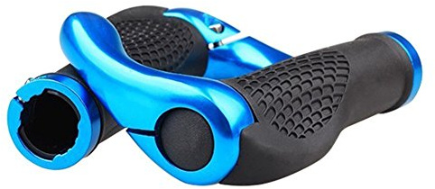 BlueSunshine The Comfiest Ergonomic Bicycle Handlebar Rubber Grips with Anti-Slip Contoured Design and Aluminum Alloy Inner Ring Clamps (Blue)