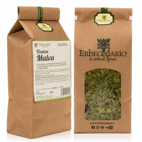 Erbecedario Tisana Malva per Stitichezza, Benessere Stomaco, Stipsi In Gravidanza, anche per naso e gola. Tisane sfuse, per stomaco e intestino, emolliente e lenitiva, Tisana fredda, 1 Sacchetto 100g