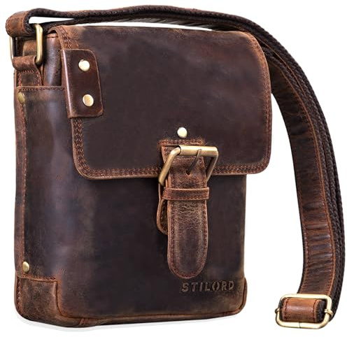 STILORD Alessio Leder Messenger Bag Männer klein Vintage Umhängetasche Herrentasche Tablettasche Schultertasche aus echtem Leder Farbe:Zamora - braun