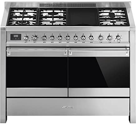 Smeg Opera 120cm Dual Fuel Range Cooker with Electric Griddle - Stainless Steel