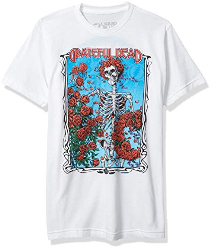 Liquid Blue Grateful Dead Bertha Wheel And Roses Maglietta a Maniche Corte, Bianco, S
