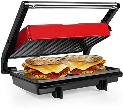 Gotoll Kontaktgrill, Sandwichtoaster,Panini Grill, Panini Sandwich Maker, Elektrogrill Multifunktion, kleine Tischgrill, Antihaftbeschichtung, Leuchtanzeige, 750 W, MEHRWEG