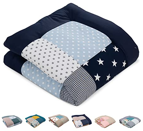 ULLENBOOM Krabbeldecke für Baby 80x80 cm, Outdoor-geeignet, 100% OEKO-TEX Materialien, Made in EU, Weich gepolstert, Blau Hellblau Grau - ideal als Spieldecke Baby