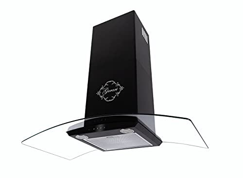 GURARI Wandhaube GCH T 465 90 BL PRIME, Dunstabzugshaube 90cm/ Schwarz/Gebogenes Glas/Effitzient EEK A/Saugstark 1000m³/h/TouchControl/Wandhaube/Ablufthaube/Umlufthaube/