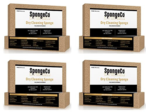 SpongeCo - Dry Cleaning Soot Eraser Sponge - Pet Hair, Smoke, Soot, Dust and Dirt Remover - 3x6x3/4 (4 Pack) All Natural Latex Rubber, Made in The USA