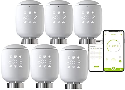 Qiumi Zigbee eTRV Heizkörperthermostat, drehbare Displayanzeige | Passend für die meisten Ventile, steuerbar per App, kompatibel mit Alexa & Google Home