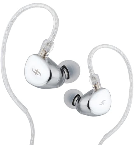 Linsoul SIMGOT EA500 Écouteurs Dynamiques de 10 mm à Double Circuit Magnétique et à Double Cavité avec Buse de Réglage Remplaçable, Câble à 2 Broches Plaqué Argent pour Musiciens Studio Audiophiles