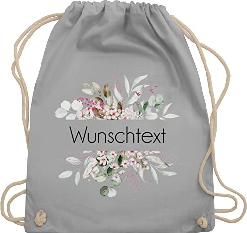 Turnbeutel Rucksack - Aufdruck selbst gestalten - Wunschtext I Geschenk personalisiert I Geschenk Weihnachten - Unisize - Hellgrau - beutel kita stoffbeutel name personalisierte blume turnsack