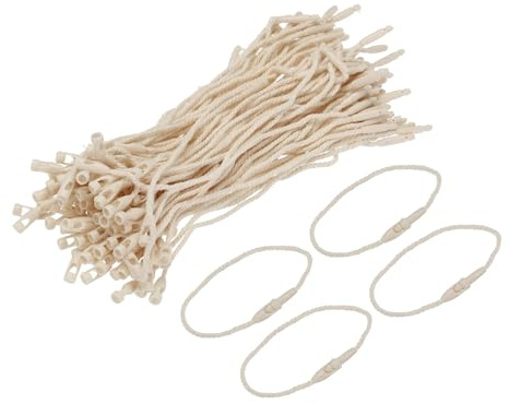 QUARKZMAN 200 Stück Hängeetiketten Schnur 1mm Durchmesser,190mm Polyester Sicherheitsfäden mit Schnappverschluss für Kleidungsetiketten, Ideal für Preisschilder & Produktkennzeichnung, Beige