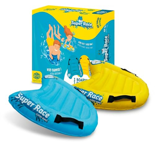 Super Race | 2er-Set Bodyboards für Kinder | Aufblasbare Spezial-Windsurfbretter | Für besseres Gleiten und mehr Komfort | Slip'n Slide Wasserspiele 100% Fun | OriginalCup