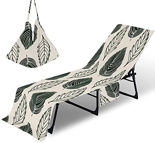 NedLoN Sun Lounger Beach Towel with Pockets, Multicolor Feather 3D Summer Beach Chair Cover Chaise Lounge Towel Cover Sunbed Towels for Holiday Outdoor Garden Pool, Soft and Quick Dry