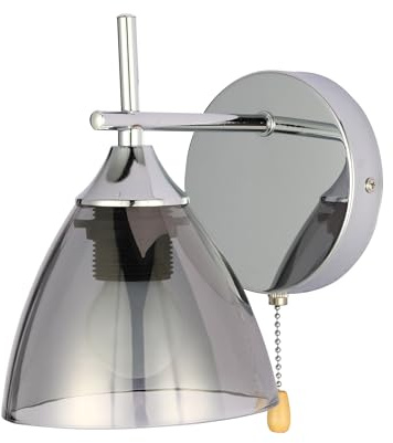 TEKLED myHome Modern Cone Glass Wall Light | E27 with Pull Down Switch | for Bedrooms Living Rooms Hallways Study Rooms Cafes Bars Restaurants | Chrome - Smoky (Bulb not Included)