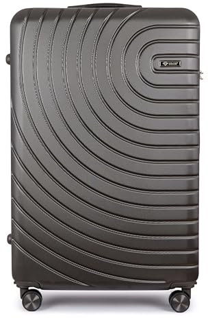 Solier Hartschalen Reisegepäck Koffer Reisekoffer – Koffer mit 4 Rollen - Rollkoffer mit Zahlenschloss - Hardcase Flugkoffer Reisetrolley (dunkelgrau, 24 M)