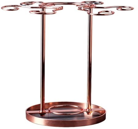 Tischplatte-Weinglasregal, Freistehender Gläserhalterung mit 6 Haken, Modernes Metall-Weinregal für Küche, Bar(Rose Gold)