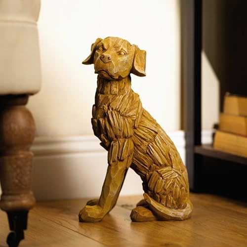 Marco Paul Driftwood Style Resin Animal Free Standing Ornament Shabby Chic Rustic Home Decoration Wood Effect Indoor Dog Labrador Sculpture Figurine Birthday Gifts For Men and Women (Labrador Statue)