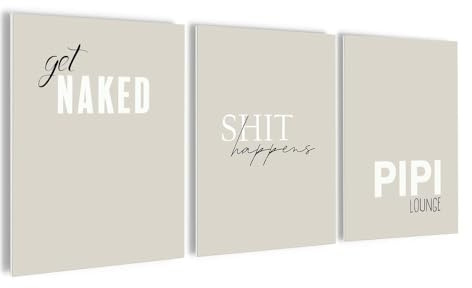 artissimo, Bilderset 3er-Set, PE6755-DS, 3 Bilder 30x40cm, moderne Bilderwand, Wandbilder-Set, Deko fürs Bad, Badezimmerbilder, lustige Bilder fürs Bad, beige weiß, Sprüche Bad, Spruchbilder