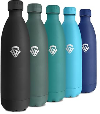 Botella Termica 1L, Garrafa Termica Reutilizable, Cantimplora Acero Inoxidable sin BPA, Botella Termo con Doble, Termo Agua a Prueba de Fugas para Oficina, Colegio, Senderismo, Gimnasio, Deporte