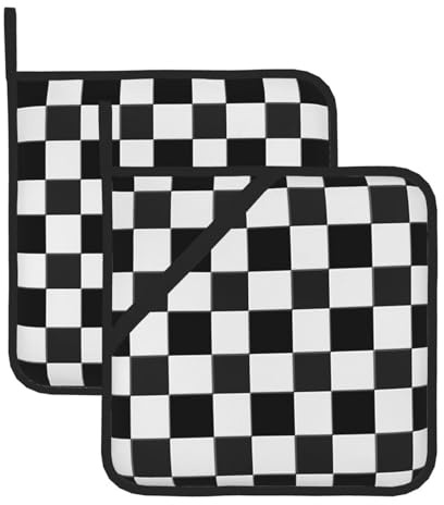 Set di 2 presine resistenti al calore, con stampa in bianco e nero, presine da forno per cucina e cottura all'aperto