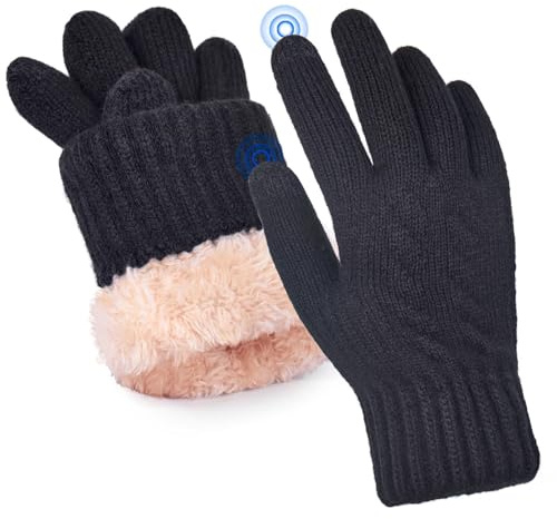 Mulor Guanti Donna Invernali in Maglia con Fodera in Pile Touch Screen Caldi Termici Guanti a dita Intere