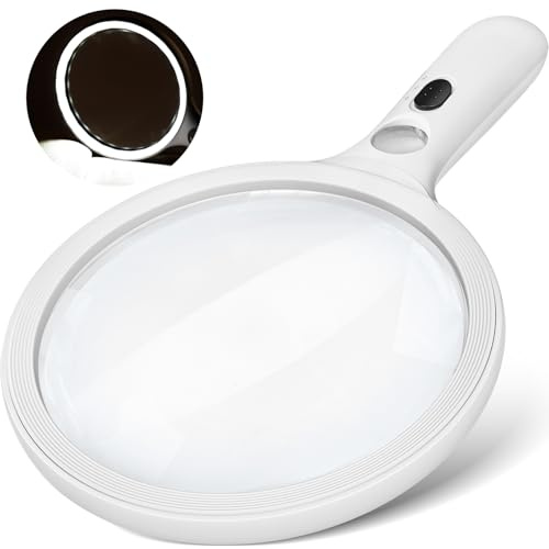AIXPI Leselupe mit Licht, 24 LEDs & UV Licht, Leichtgewicht Groß Handlupe Vergrößerungsglas für Senioren, Kinder, Juwelier Weiß