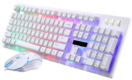 TOBBOMEY Wired Mechanical Keyboard and Mouse Set for Gamers with USB Connection, Ergonomic Luminous White Suspension Keys, Full Anti-ghosting for PC and Laptop Gaming