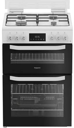 HTG6GDCW 60cm Freestanding Gas Cooker – White, Double Oven, 4 Gas Burners, Grill, LED Timer, Easy Clean Enamel, Energy Efficient, Family Size Cooking