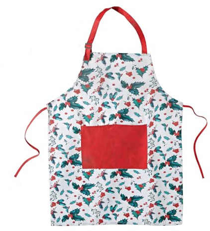 3 Pagen® winterliche Kochschürze Ilex – waschbar bei 30°C – Hingucker für Hobbyköche und Bäcker – Fronttasche – Winterschürze in traditionellen Farben – pflegeleicht