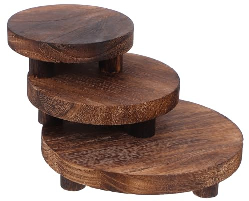jojofuny Set 3 Pezzi Supporti in Legno Pieno per Piante da Tavolo Alzate Impilabili per Esposizione di Piante Succulente e Orchidee Sgabelli Porta Vasi per Casa Ufficio e Negozi di