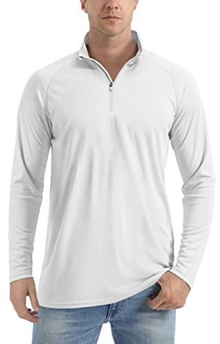TACVASEN Herren UV Shirts Langarm mit 1/4 Zip Atmungsaktiv Sonnenschutz Outdoor Wasser Fishing Oberteil Rash Guards, Weiß, XL