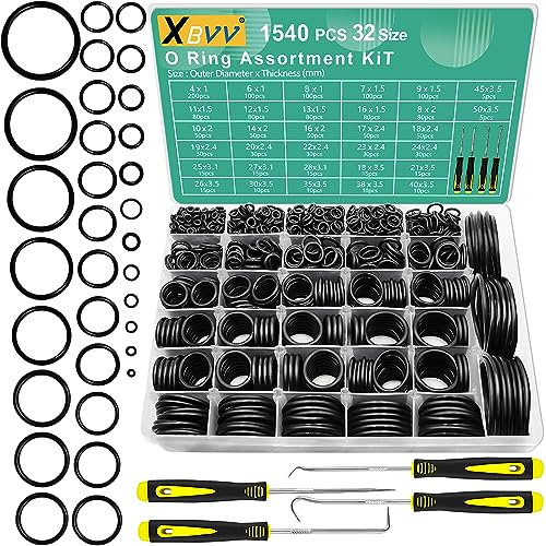 XBVV 1540 Pcs 32 Size O-Rings Kit Nitrile Rubber O Ring Assortment with 4 Hook Set for Various Car Auto Vehicle Repair Plumbing Pressure Washer Air or Gas Sealing Connections Resist Oil and Heat