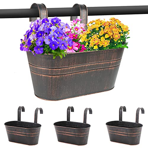 Sporgard Metall Hängende Blumentöpfe für Geländerzaun, verzinkter Stahl, hängende Eimertöpfe, Landhausstil Fenster Pflanzenhalter mit abnehmbaren Haken, Heimdekoration Blumenhalter (schwarz, 3)